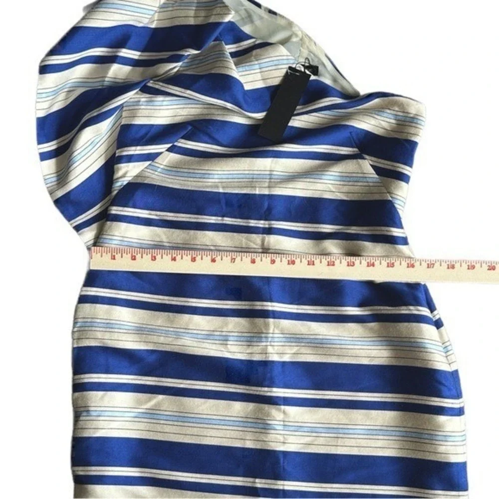 Banana Republic One Shoulder Dress NWT Women's 4 Blue Striped‎ Ruffle Sheath